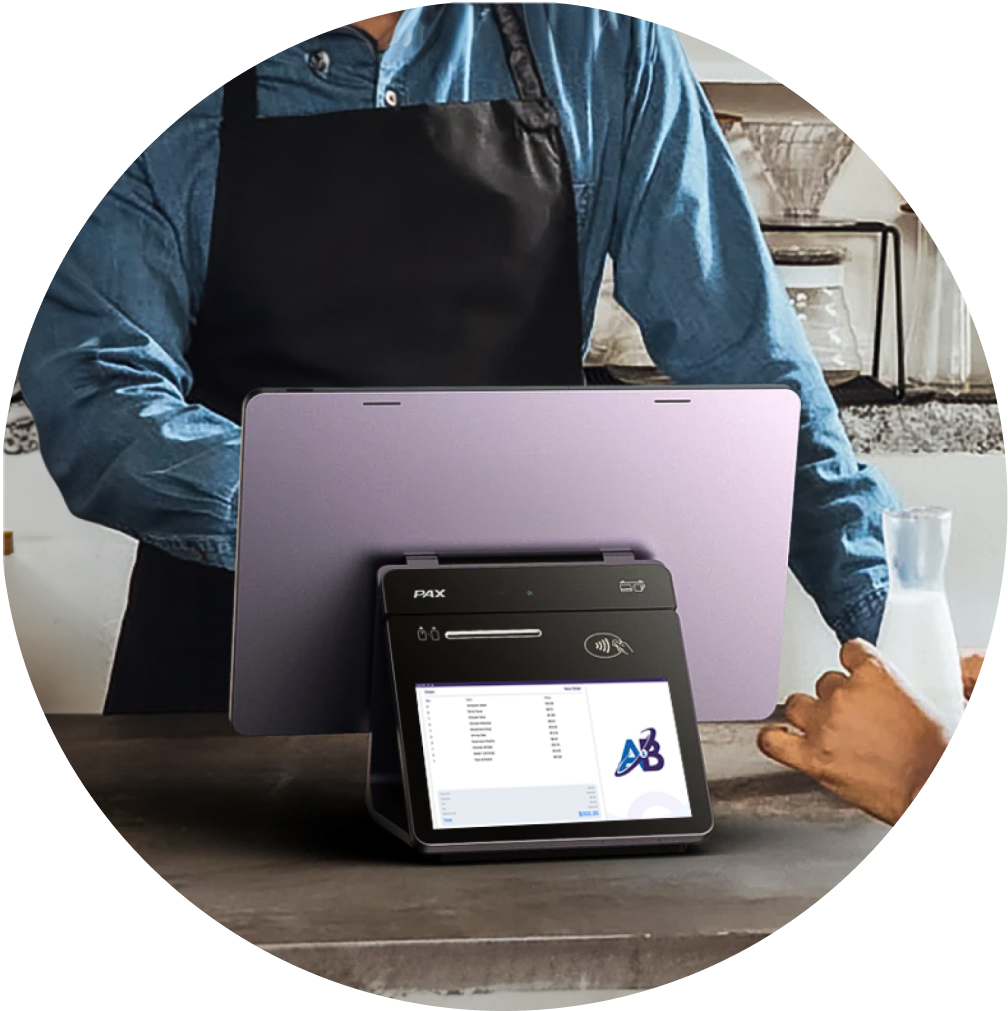 Customer finalizing transaction using display